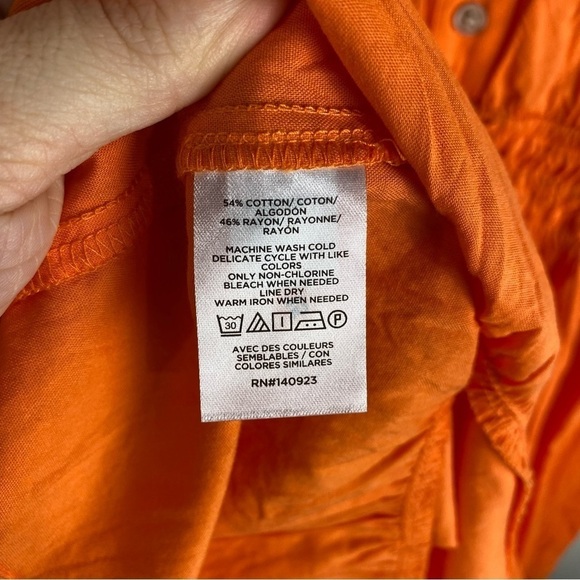 LOFT Smocked Ruffle Tie Front Waist Flowy Summer Mini Dress Orange Size Small - Picture 5 of 6